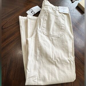 NWT Zara Tilda Fit Wide Leg Jeans Ivory Off-White Size 8